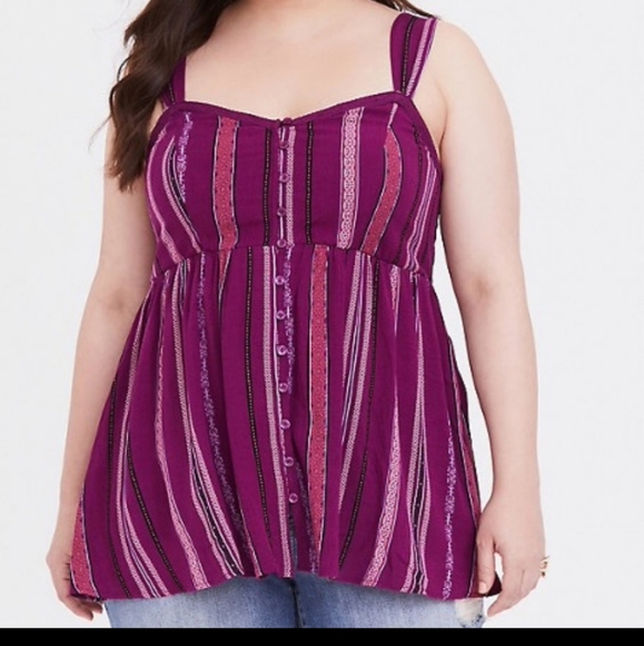 torrid Tops - COPY - Torrid Striped Crepe Babydoll Tank Size 3X